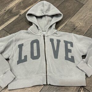 Zara Kids Gray LOVE Zip-Up Hoodie Size 9-10